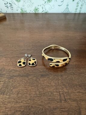 Lucky Brand Gold-Tone Cheetah Cuff Bracelet and Dangle Earrings Set